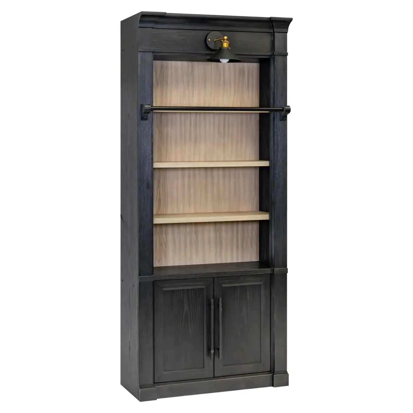 Abbot Place 94" Tall Bookcase Black & Ladder