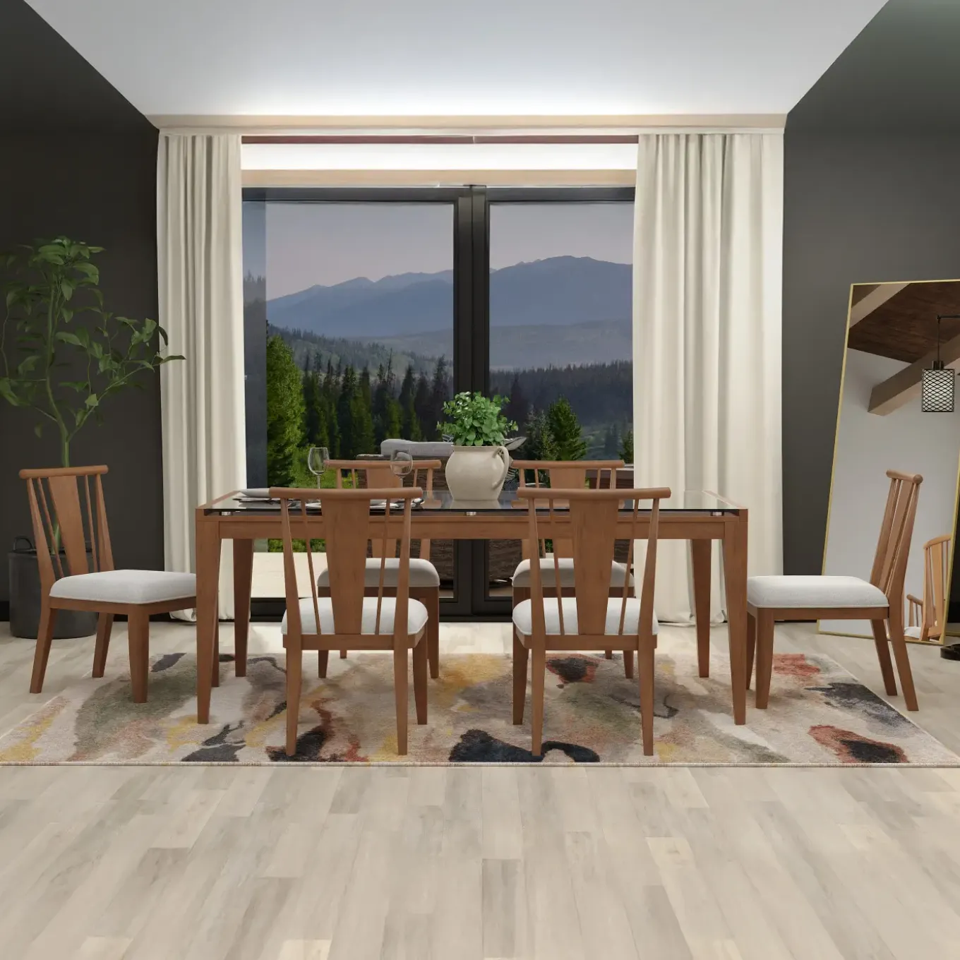 Amalie 7pc: Dining Table And 6 Wood Side Chairs