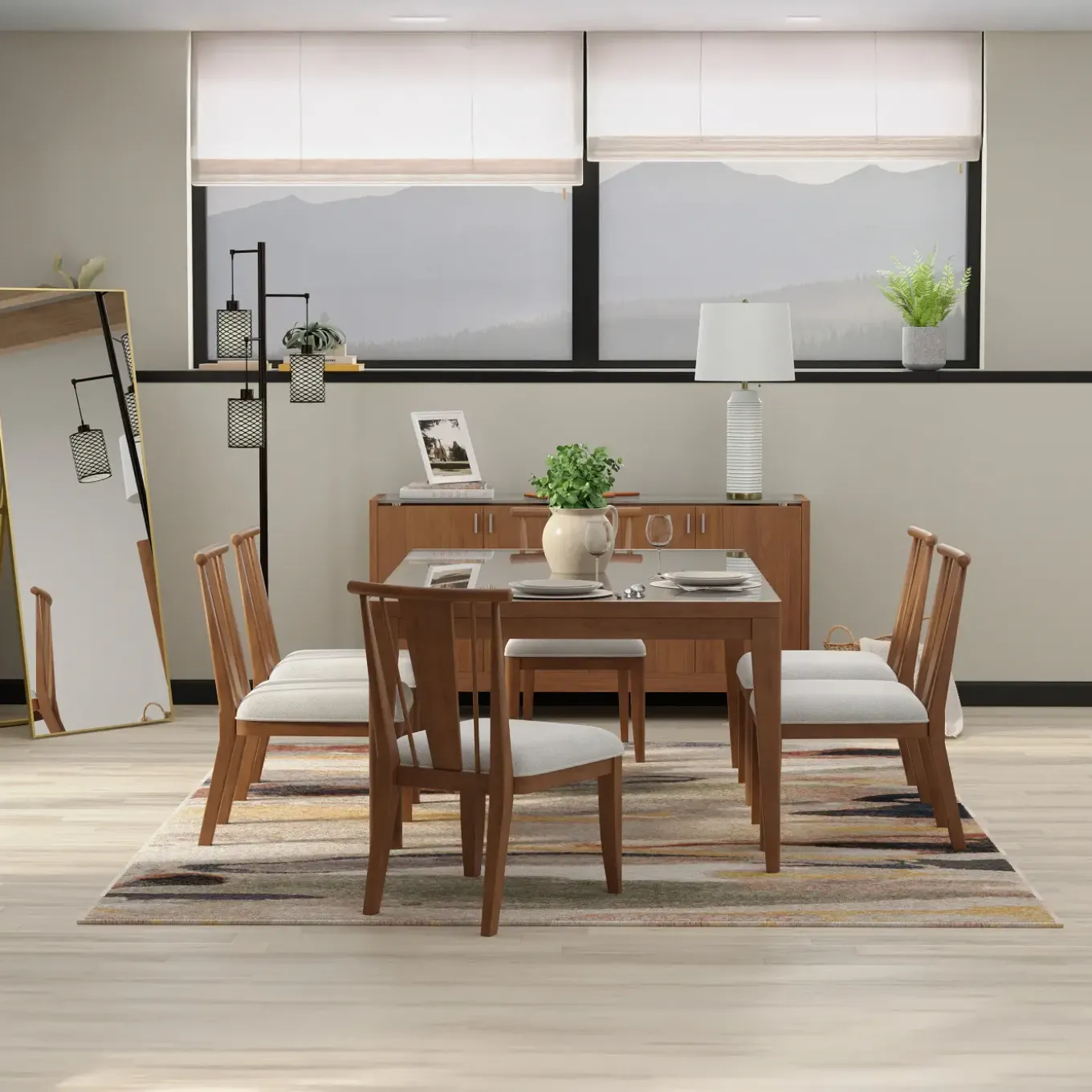 Amalie 7pc: Dining Table And 6 Wood Side Chairs