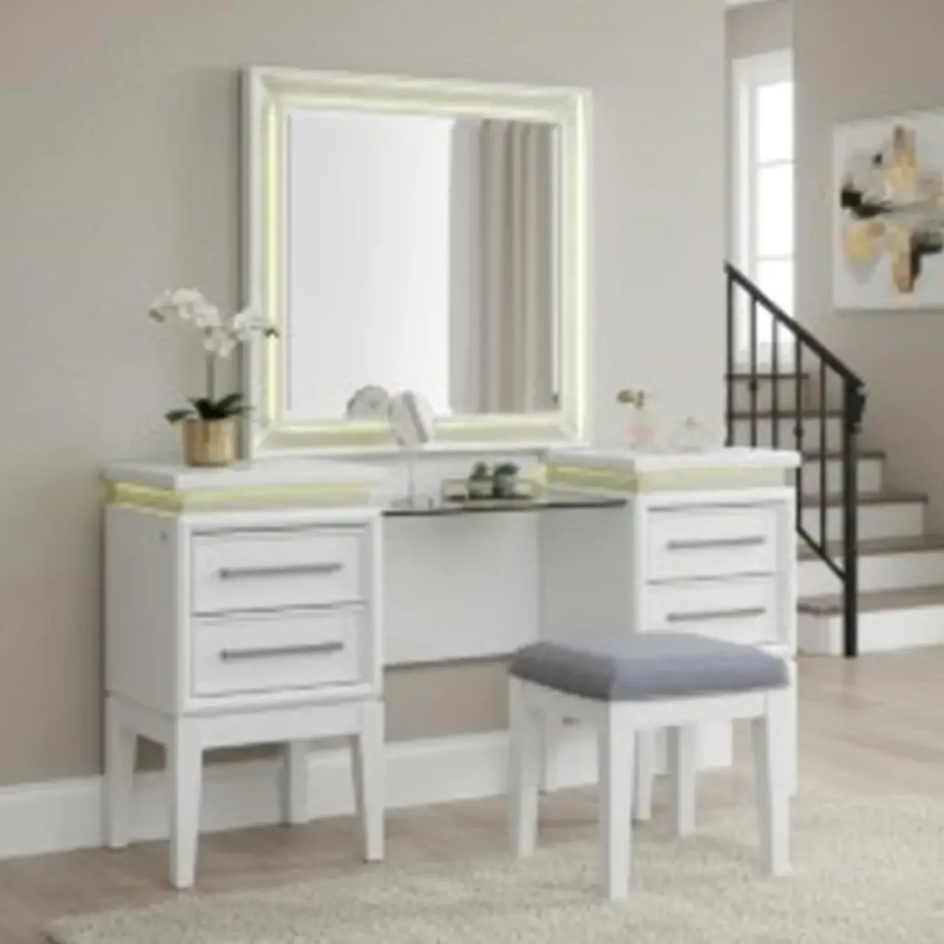Danica 3pc Vanity, Mirror & Stool
