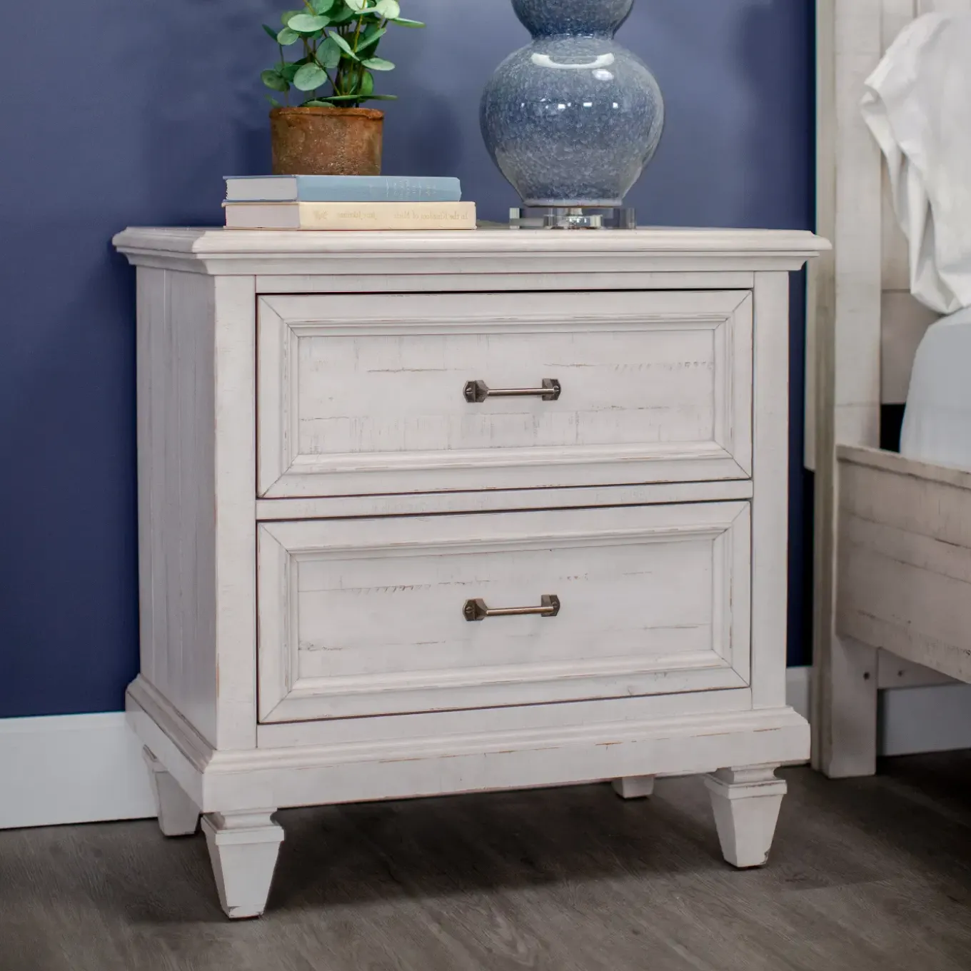 East Bay California King Panel Bed, Dresser, Mirror, Nightstand