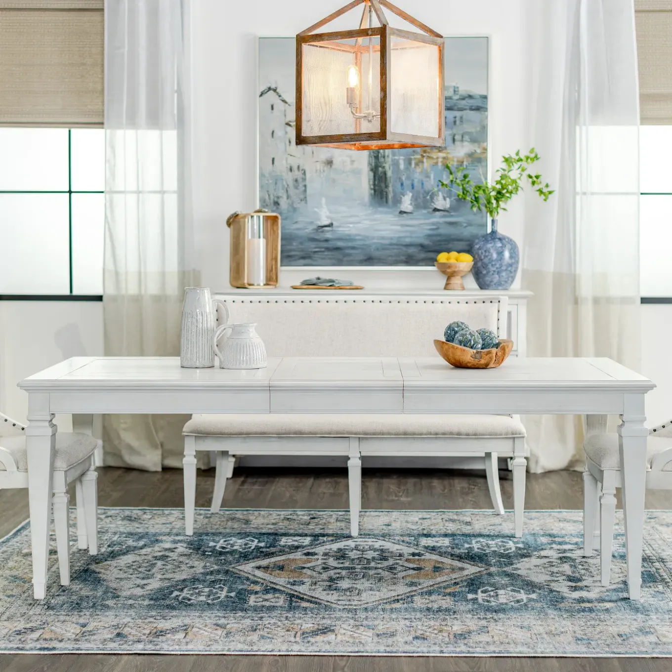 East Bay 6pc Dining Set: Extendable Table, 4 Side Chairs & Bench