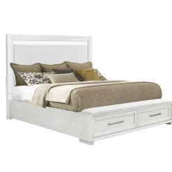 Laurel California King Bench Storage Bed, Dresser, Mirror & Nightstand