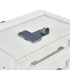 Laurel California King Bench Storage Bed, Dresser, Mirror & Nightstand