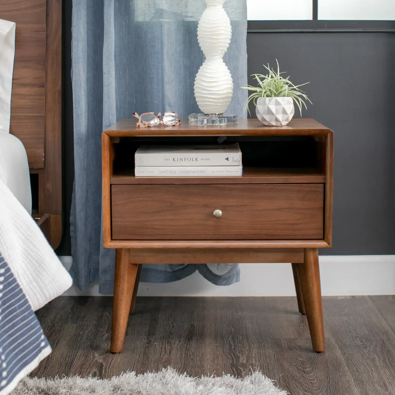 Minetta California King Loft Bed, Dresser, Mirror, Nighstand
