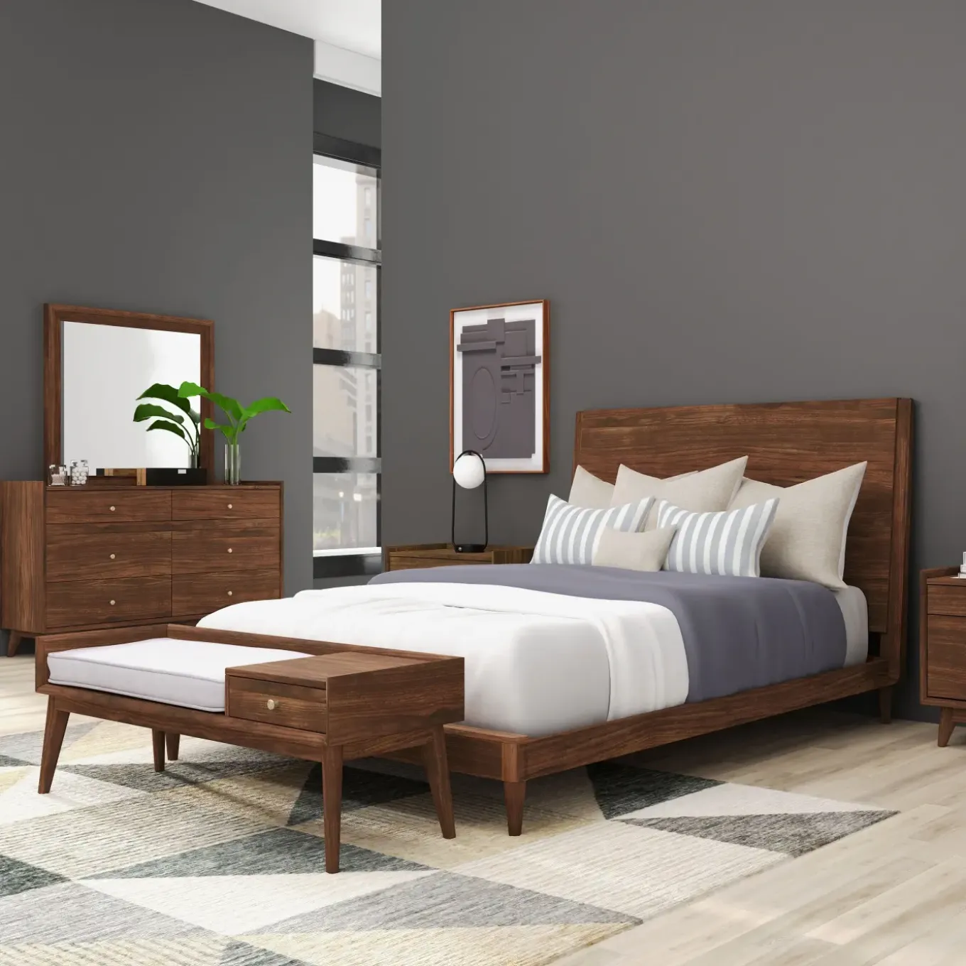 Minetta Eastern King Panel Bed, Dresser, Mirror, Nightstand