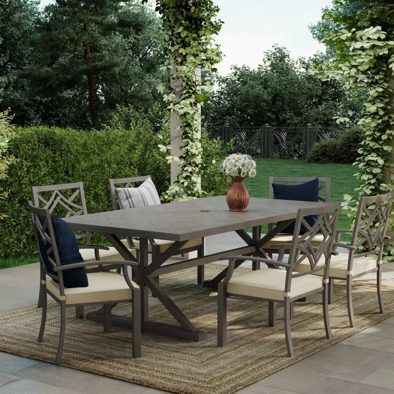 Saint Lucia 7pc Dining Set: Table & 6 Armchairs