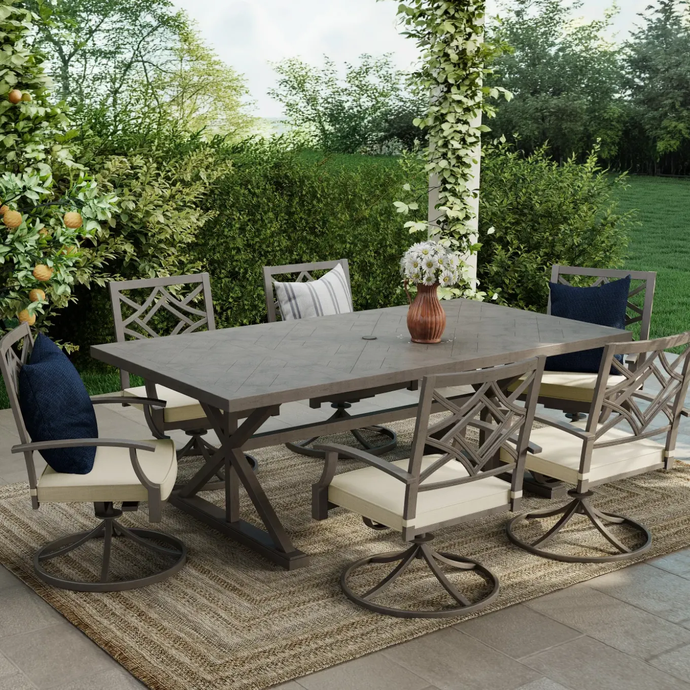 Saint Lucia 7pc Dining Set: Table & 6 Swivel Armchairs