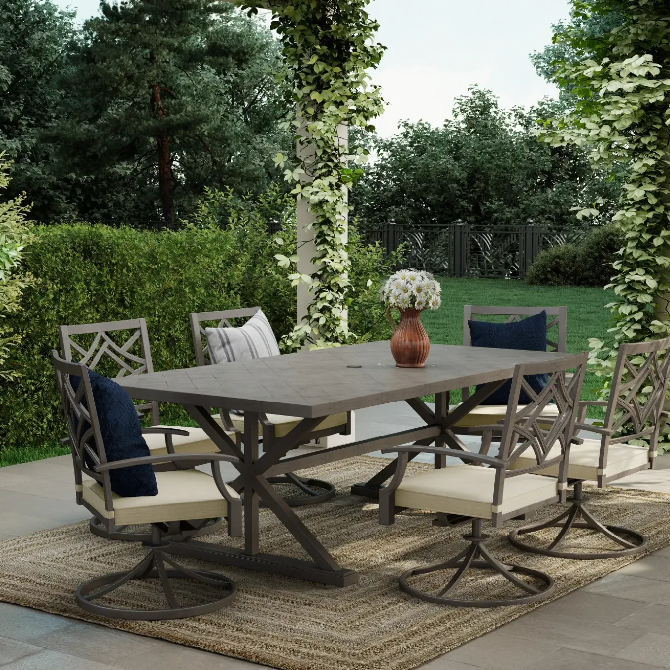 Saint Lucia 7pc Dining Set: Table & 6 Swivel Armchairs