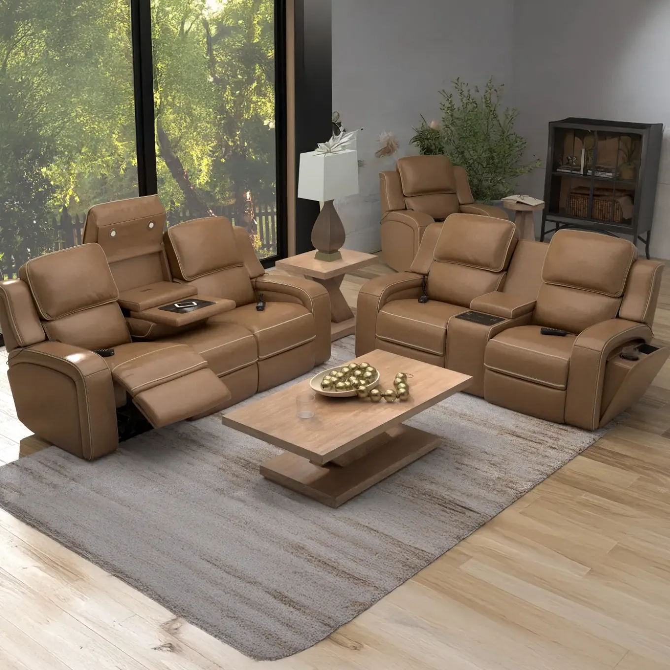 Soundwave Living Room Set Immersive Power Leather Reclining Sofa & Loveseat