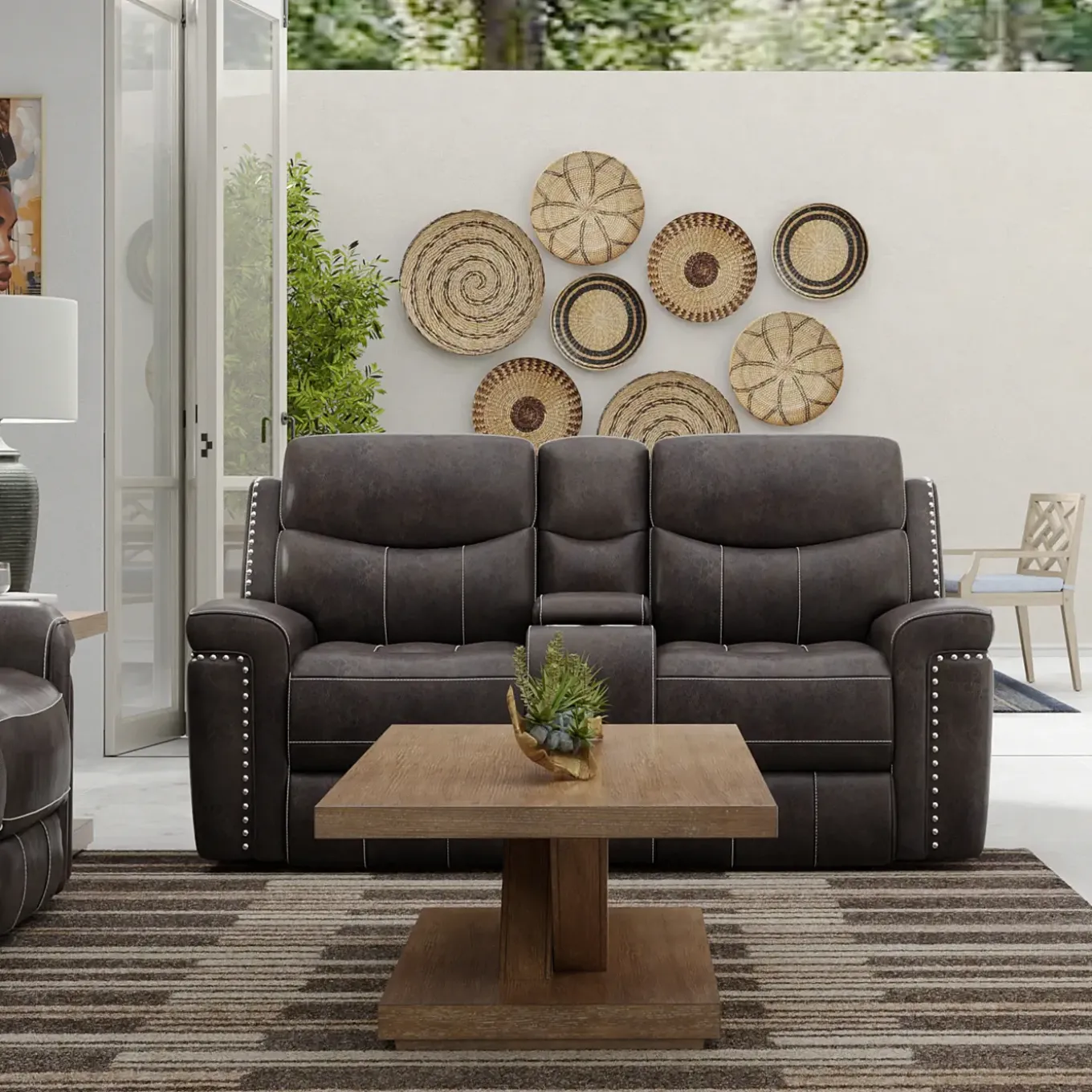 Triplex Power Reclining Console Loveseat